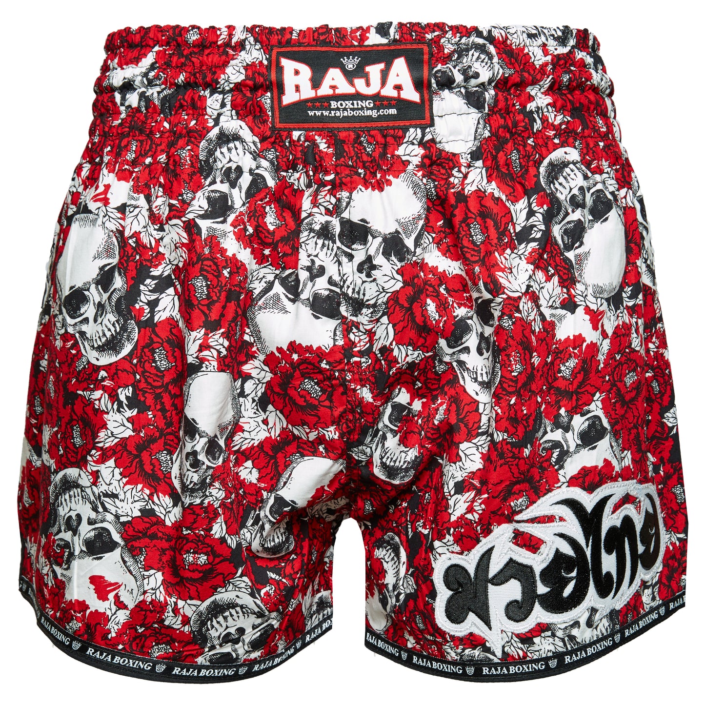 RAJA Muay Thai Shorts Red Floral Skull