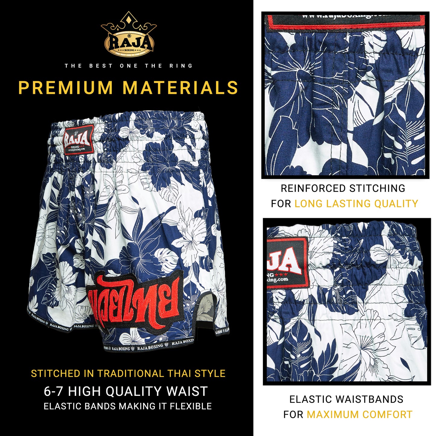 RAJA Muay Thai Shorts Floral Navy