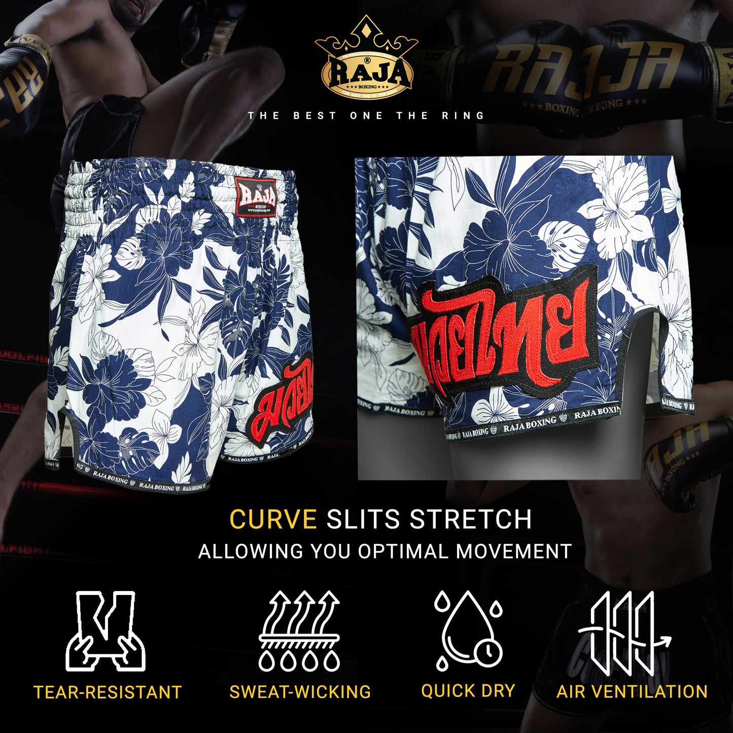 RAJA Muay Thai Shorts Floral Navy