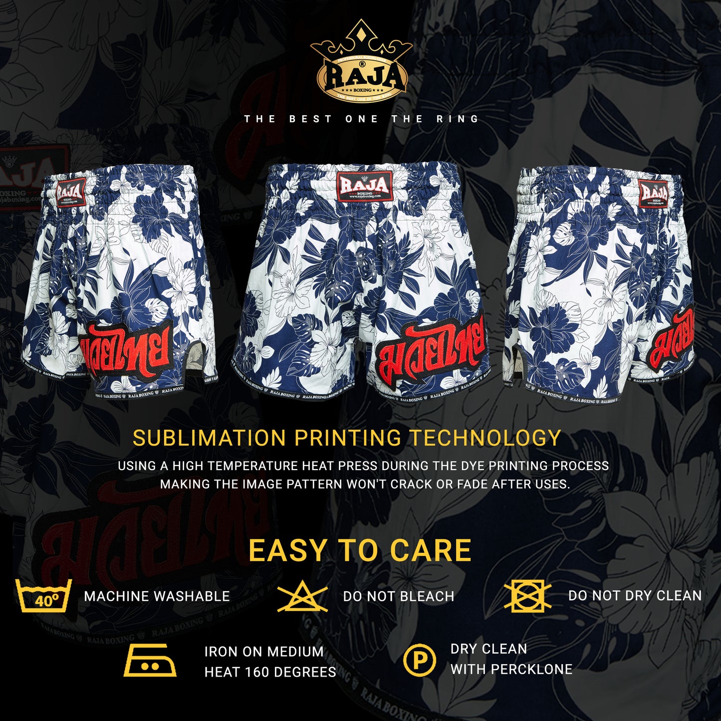 RAJA Muay Thai Shorts Floral Navy